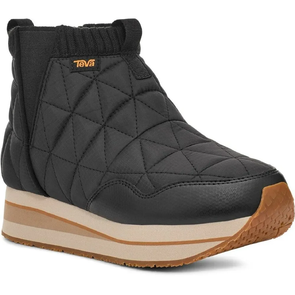 TEVA Black ReEmber Quilted Slip-On Outdoor Comfort Mid Platform Booties 6